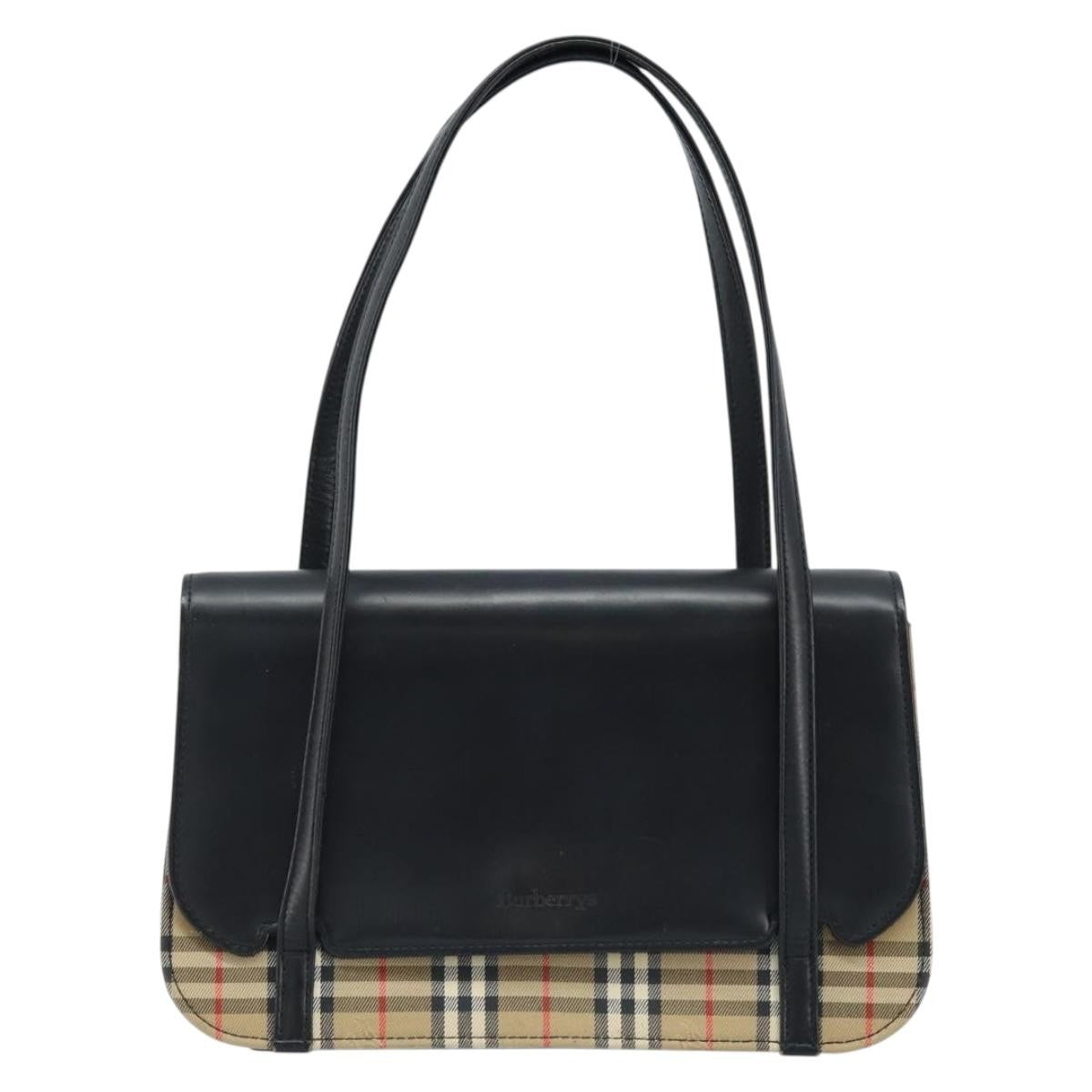 Burberrys Burberrys Nova Check Hand Bag Leather Black Silver Authentic ep13393