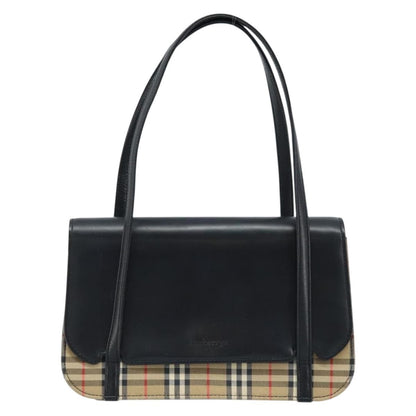 Burberrys Burberrys Nova Check Hand Bag Leather Black Silver Authentic ep13393