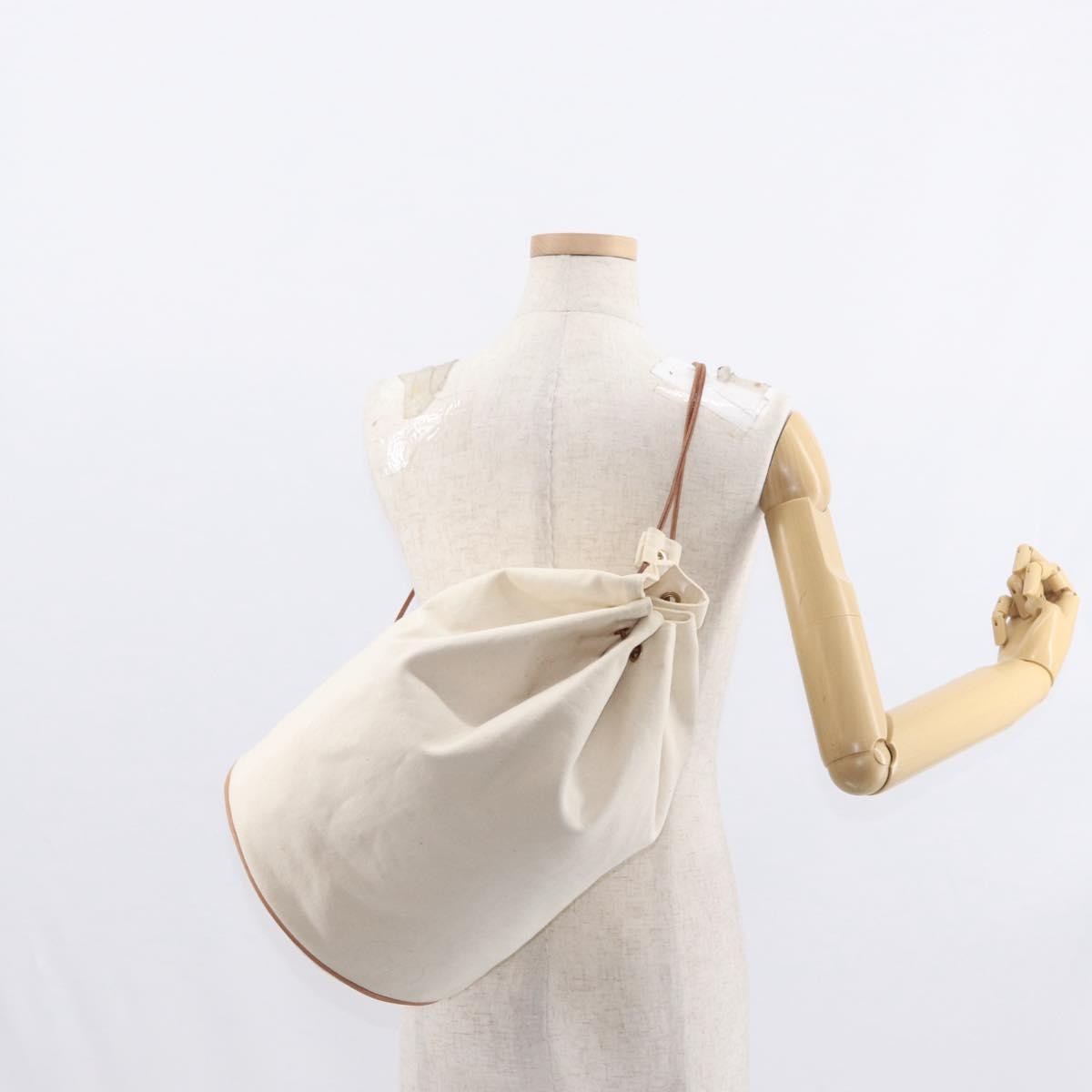 Hermès Hermès HERMES Porochon Mimir GM Shoulder Bag Canvas White Gold Authentic ka758