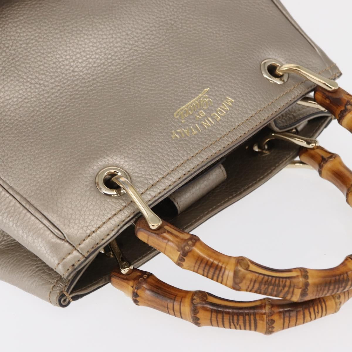 Gucci GUCCI Bamboo Hand Bag Leather Silver Gold 336032 Authentic ep12914
