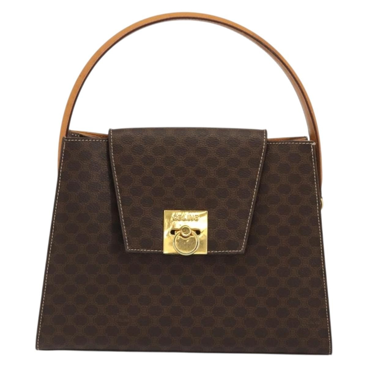 Celine CELINE Macadam Canvas Hand Bag PVC Leather Brown Gold Authentic YKZ1290