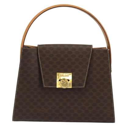 Celine CELINE Macadam Canvas Hand Bag PVC Leather Brown Gold Authentic YKZ1290
