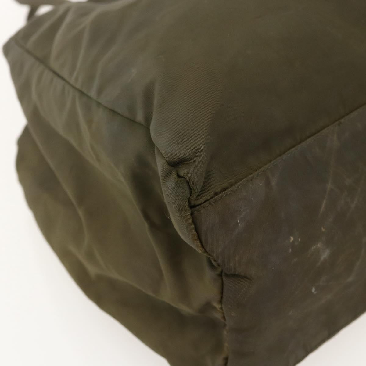 Prada PRADA Hand Bag Nylon Khaki Silver Authentic 175337