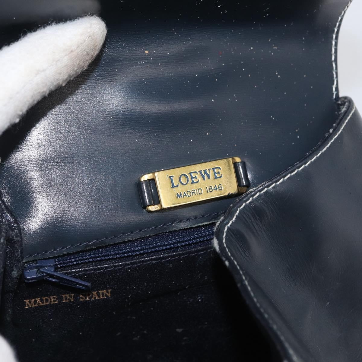 Loewe LOEWE Hand Bag Leather Navy Gold Authentic BA11340