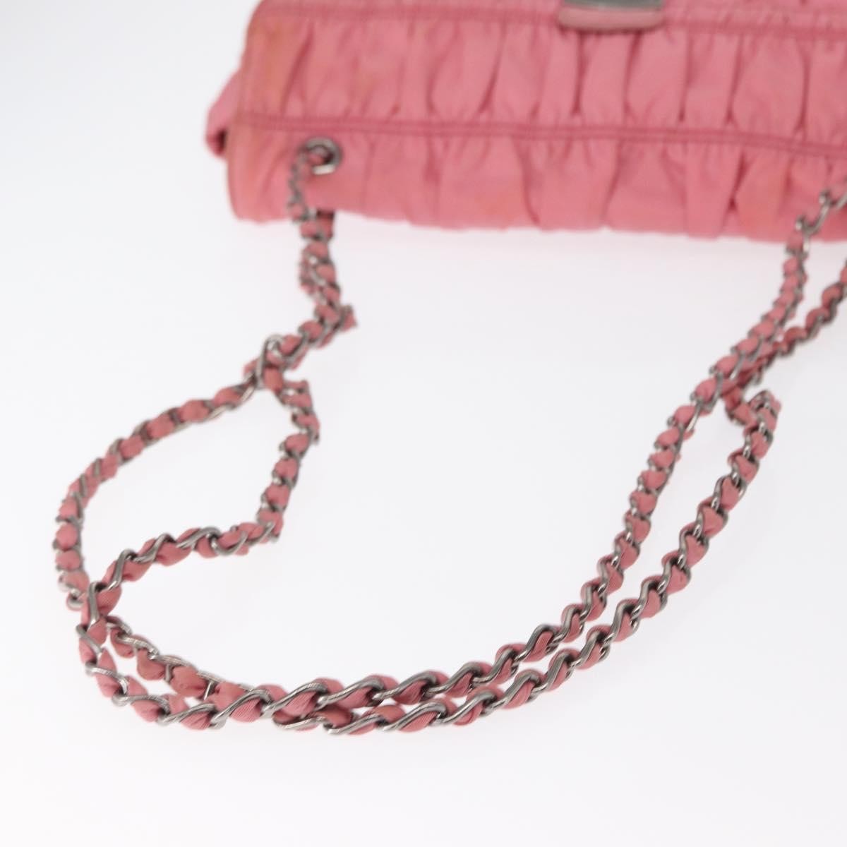 Prada PRADA Gathered Chain Shoulder Bag Nylon Pink Silver Authentic 161419