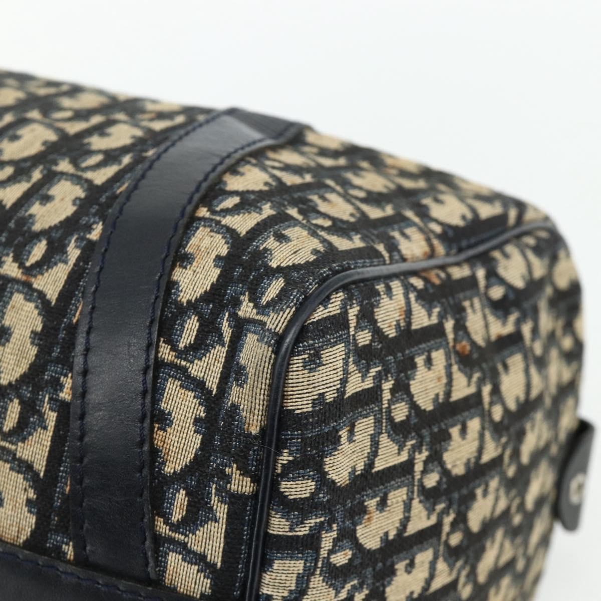 Dior Christian Dior Trotter Canvas Boston Bag Navy Silver Authentic 175415
