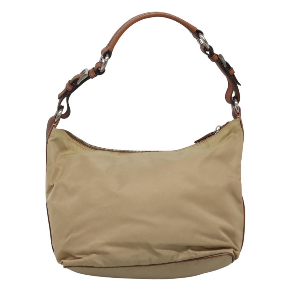 Prada PRADA Shoulder Bag Nylon Beige Silver Authentic 120393
