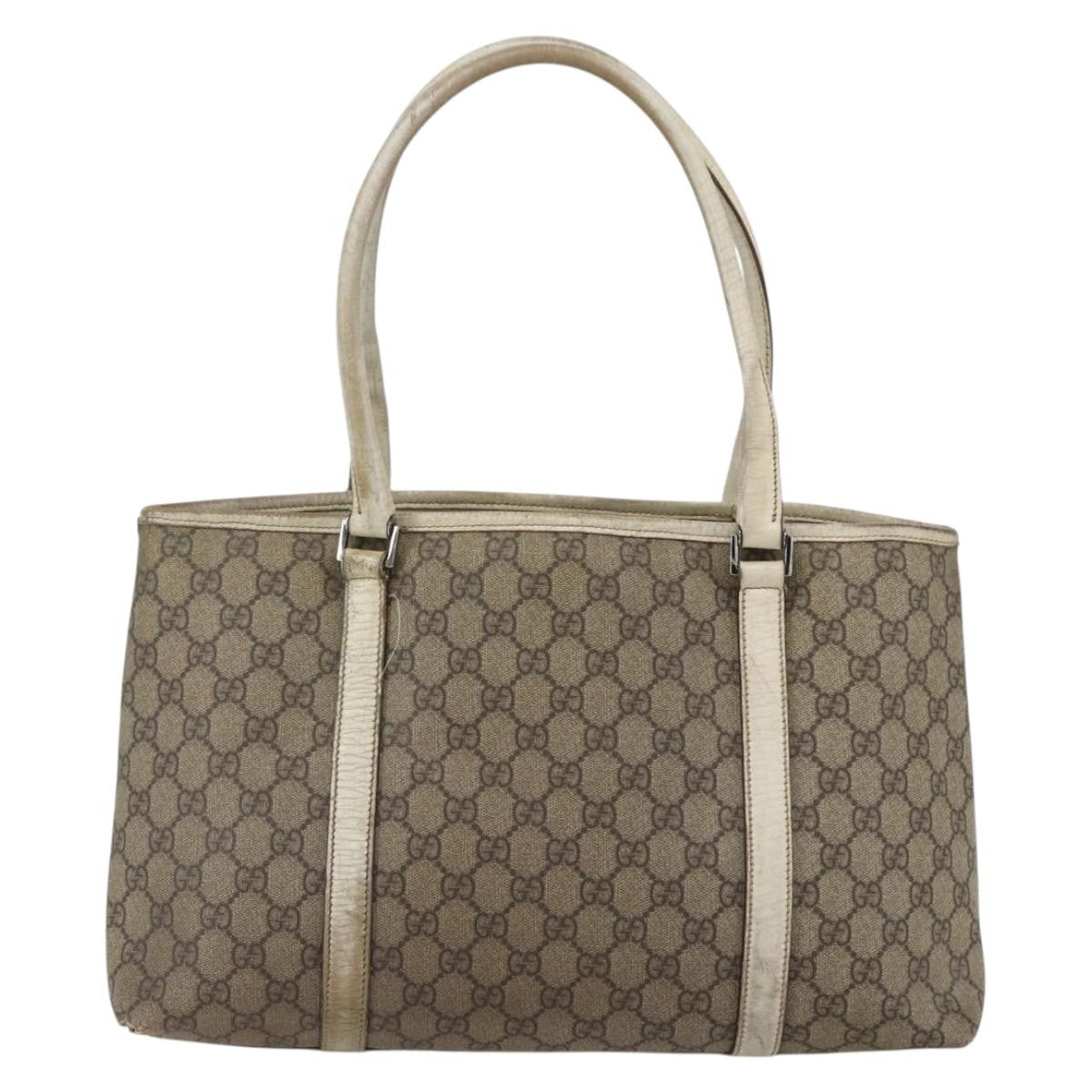 Gucci GUCCI GG Supreme Tote Bag PVC Beige Silver 114595 Authentic BA10796