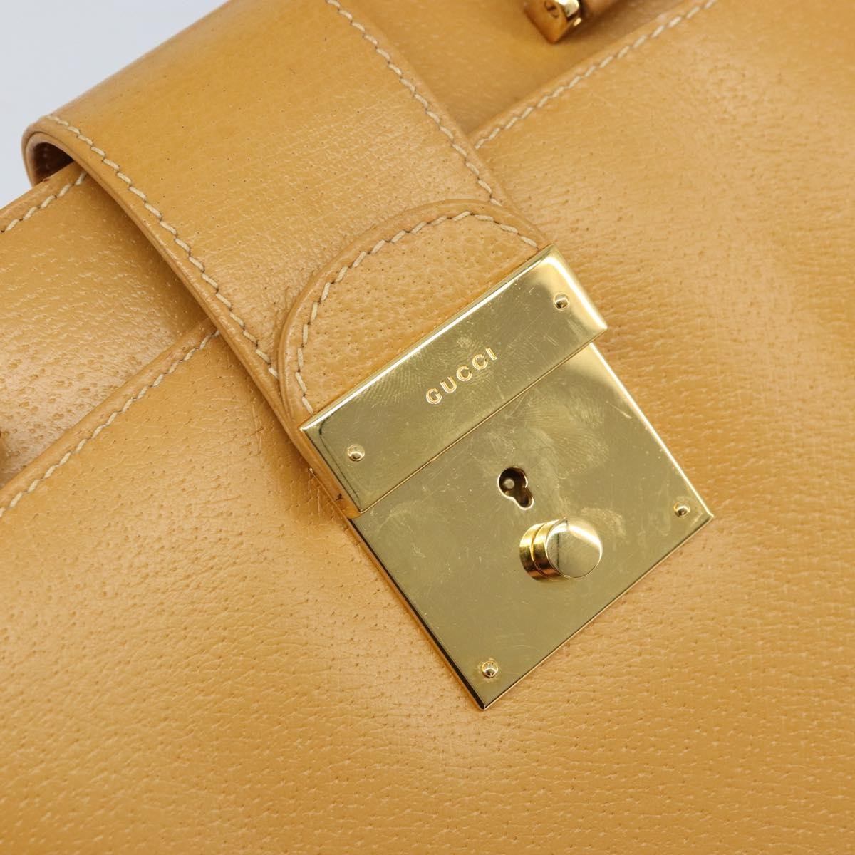 Gucci GUCCI Hand Bag Leather 2way Beige Gold Authentic 173886