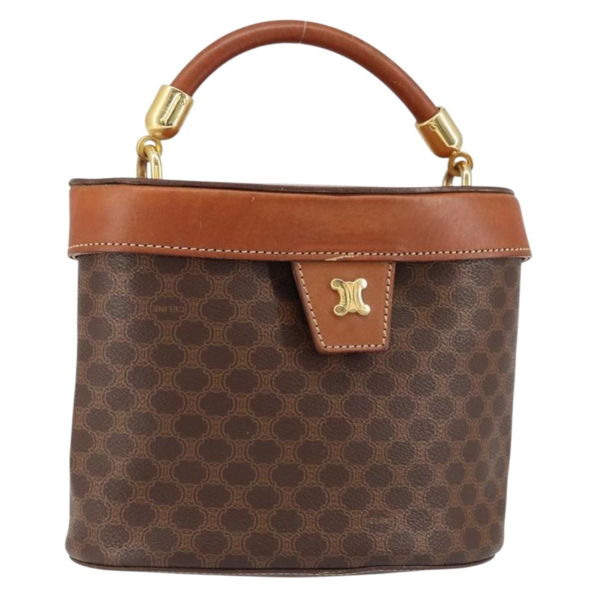 Celine CELINE Macadam Canvas Hand Bag PVC Leather Brown Gold Authentic 153900
