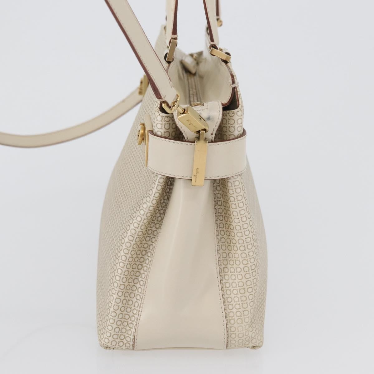 Salvatore Ferragamo Salvatore Ferragamo Gancini Hand Bag Leather 2way Ivory Gold Authentic 172181