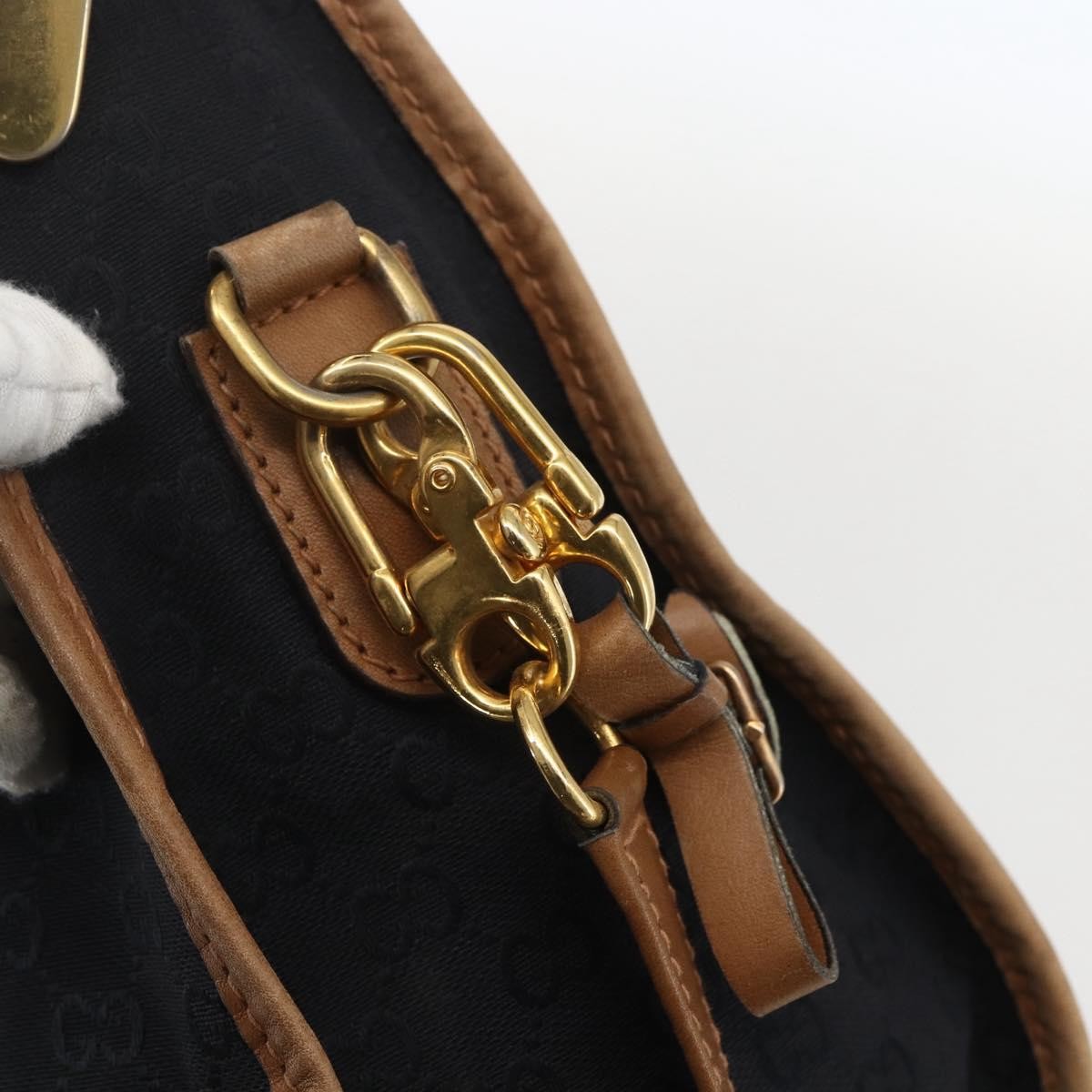 Gucci GUCCI Web Sherry Line GG Canvas Hand Bag 2way Black Gold Authentic gh1528