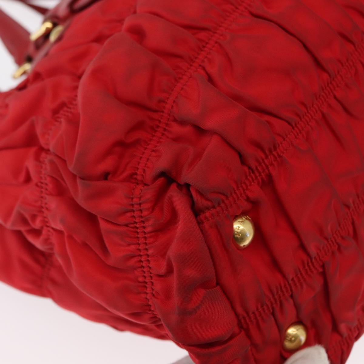 Prada PRADA Hand Bag Nylon Leather 2way Red Gold Authentic 155077