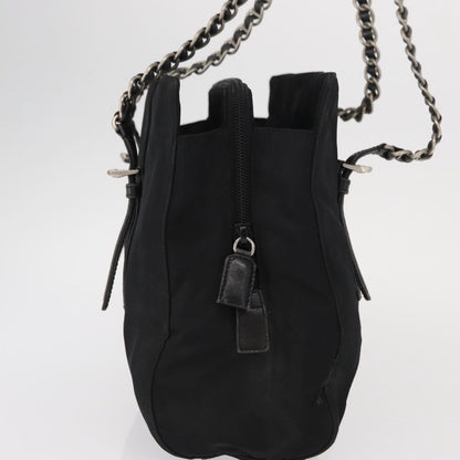 Prada PRADA Chain Shoulder Bag Nylon Black Silver Authentic 153059
