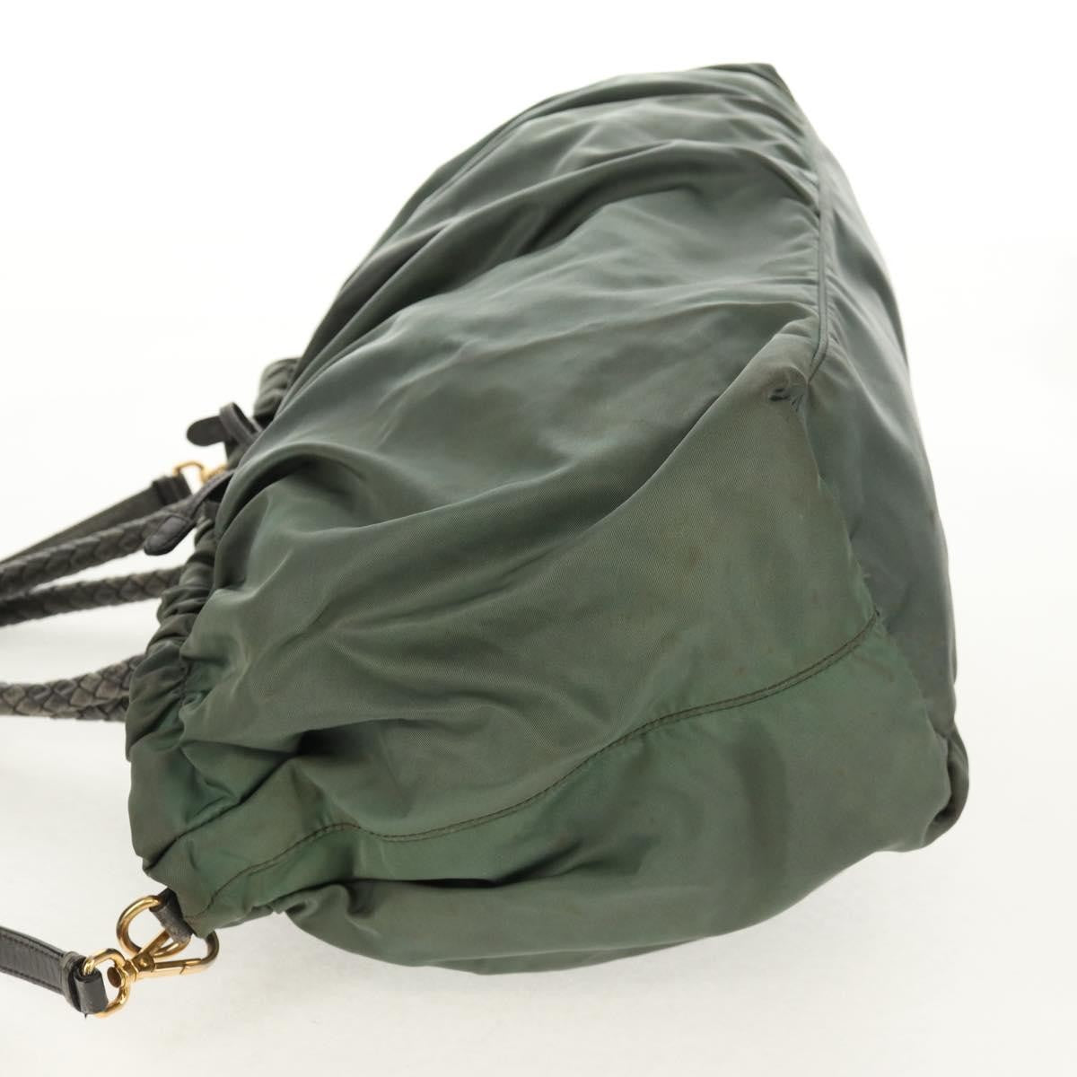 Prada PRADA Hand Bag Nylon 2way Green Gold Authentic 157145
