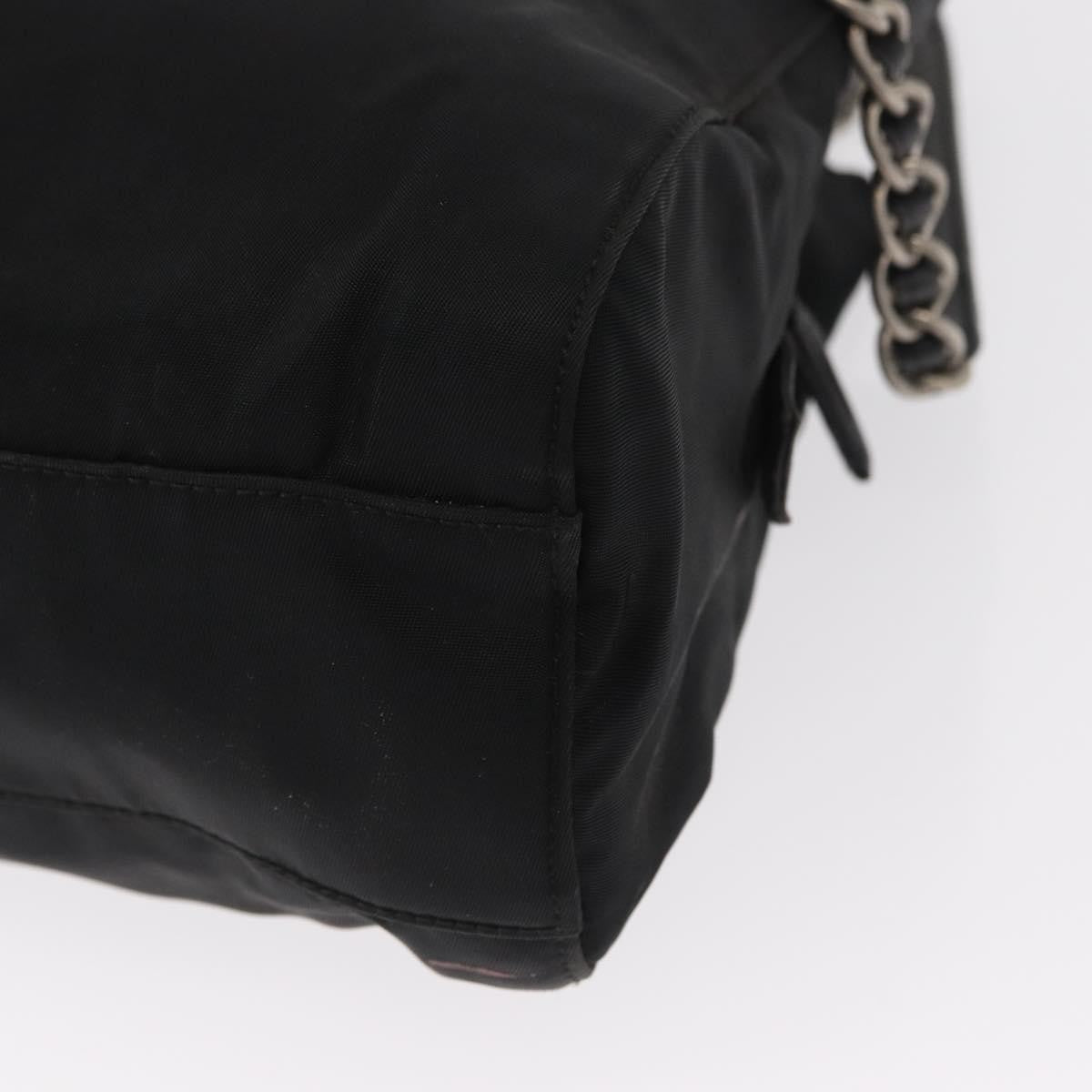 Prada PRADA Chain Shoulder Bag Nylon Black Silver Authentic 153059