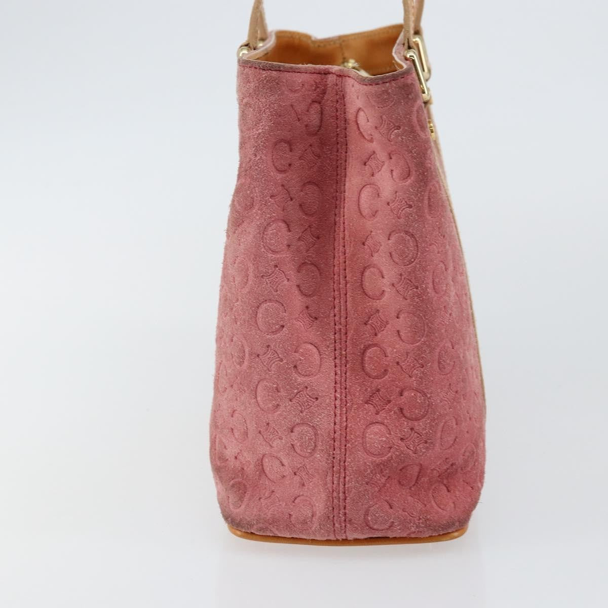 Celine CELINE C Macadam Canvas Hand Bag Suede Pink Gold Authentic bs29469