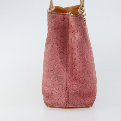 Celine CELINE C Macadam Canvas Hand Bag Suede Pink Gold Authentic bs29469