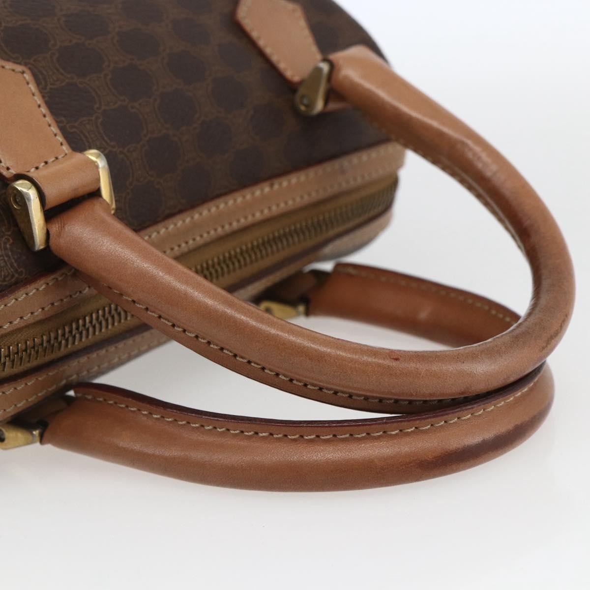 Celine CELINE Macadam Canvas Mini Hand Bag PVC Leather Brown Gold Authentic mr1952