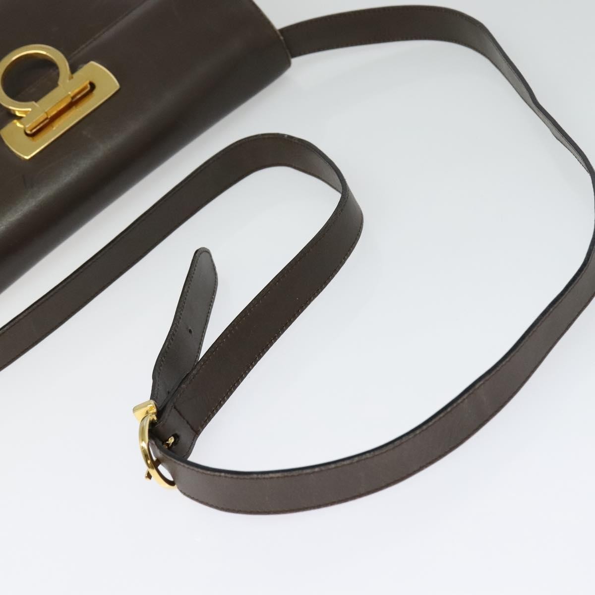 Salvatore Ferragamo Salvatore Ferragamo Gancini Shoulder Bag Leather Brown Gold Authentic 128109