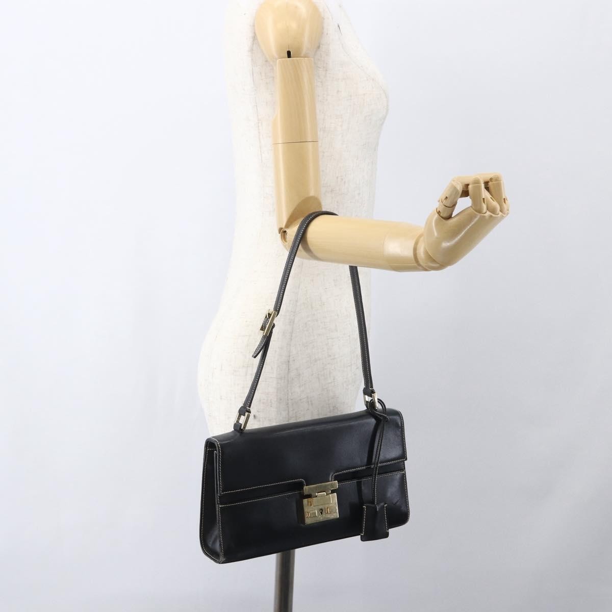 Gucci GUCCI Shoulder Bag Leather Black Gold 001 4214 Authentic 148566