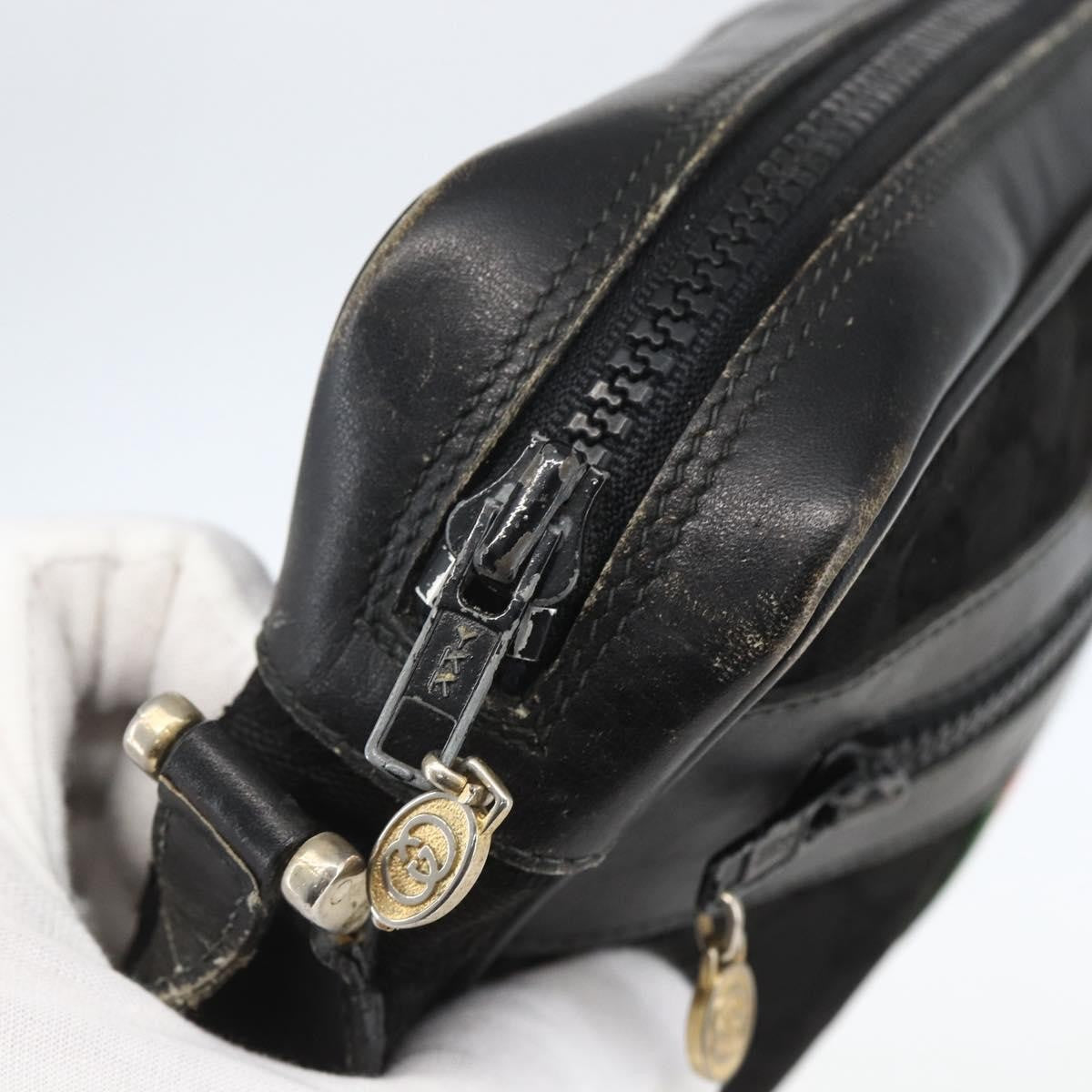 Gucci GUCCI GG Canvas Web Sherry Line Shoulder Bag Black Gold Authentic 158418