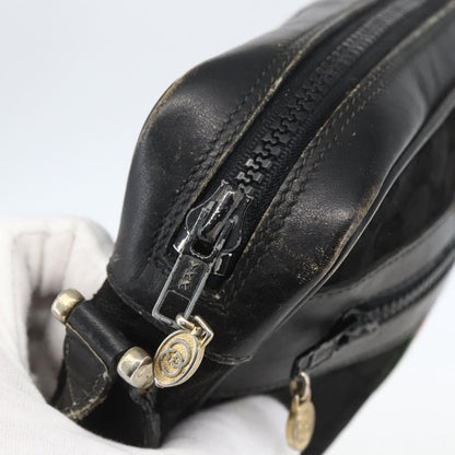 Gucci GUCCI GG Canvas Web Sherry Line Shoulder Bag Black Gold Authentic 158418