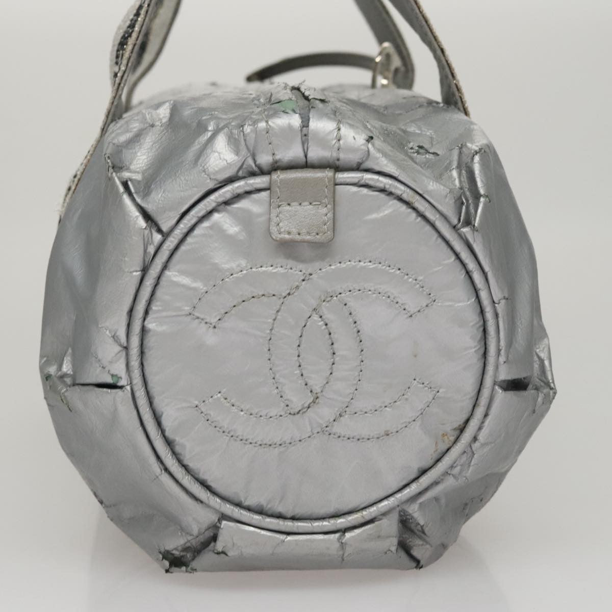 Chanel CHANEL Sports Hand Bag Coated Canvas Silver CC Authentic bs21669