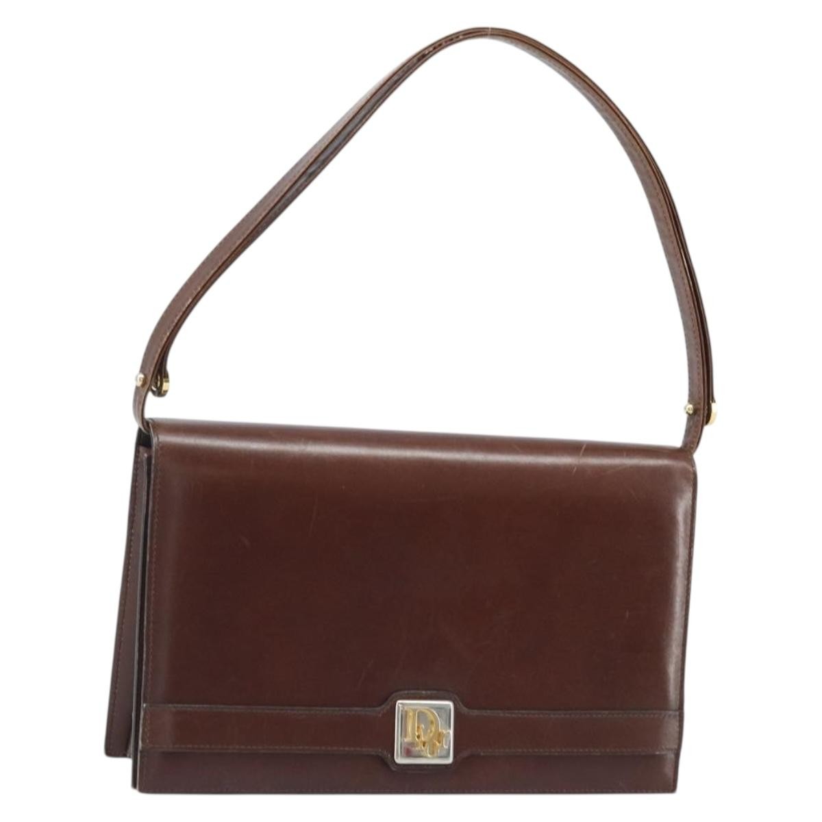Dior Christian Dior Shoulder Bag Leather Brown Gold Authentic mr2273