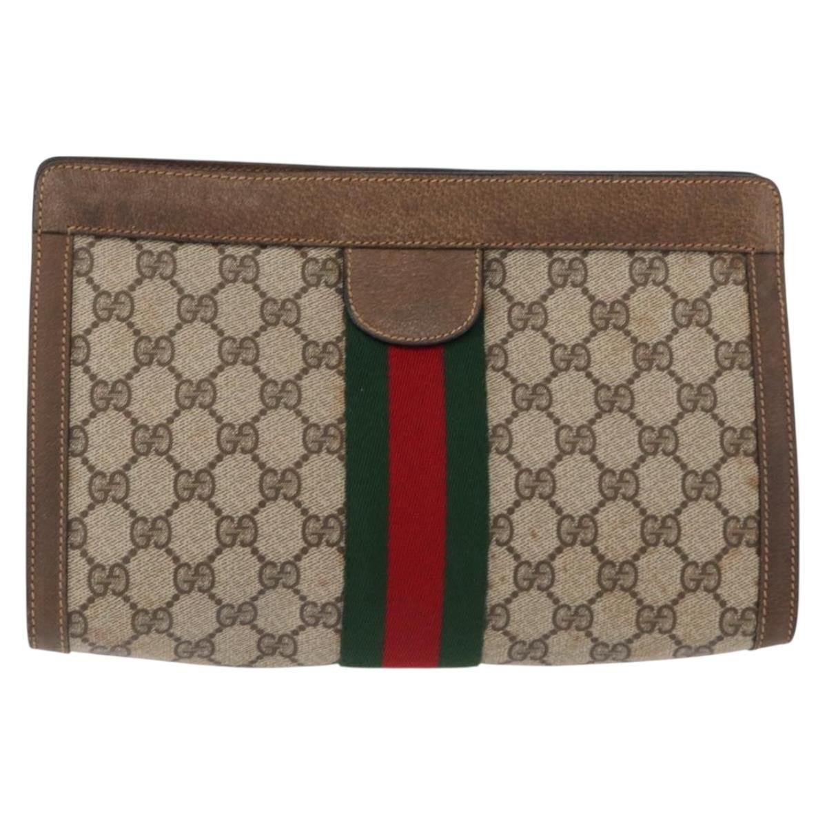 Gucci GUCCI GG Supreme Web Sherry Line Clutch Bag PVC Beige 89 01 002 Authentic BA9822