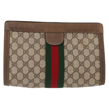 Gucci GUCCI GG Supreme Web Sherry Line Clutch Bag PVC Beige 89 01 002 Authentic BA9822
