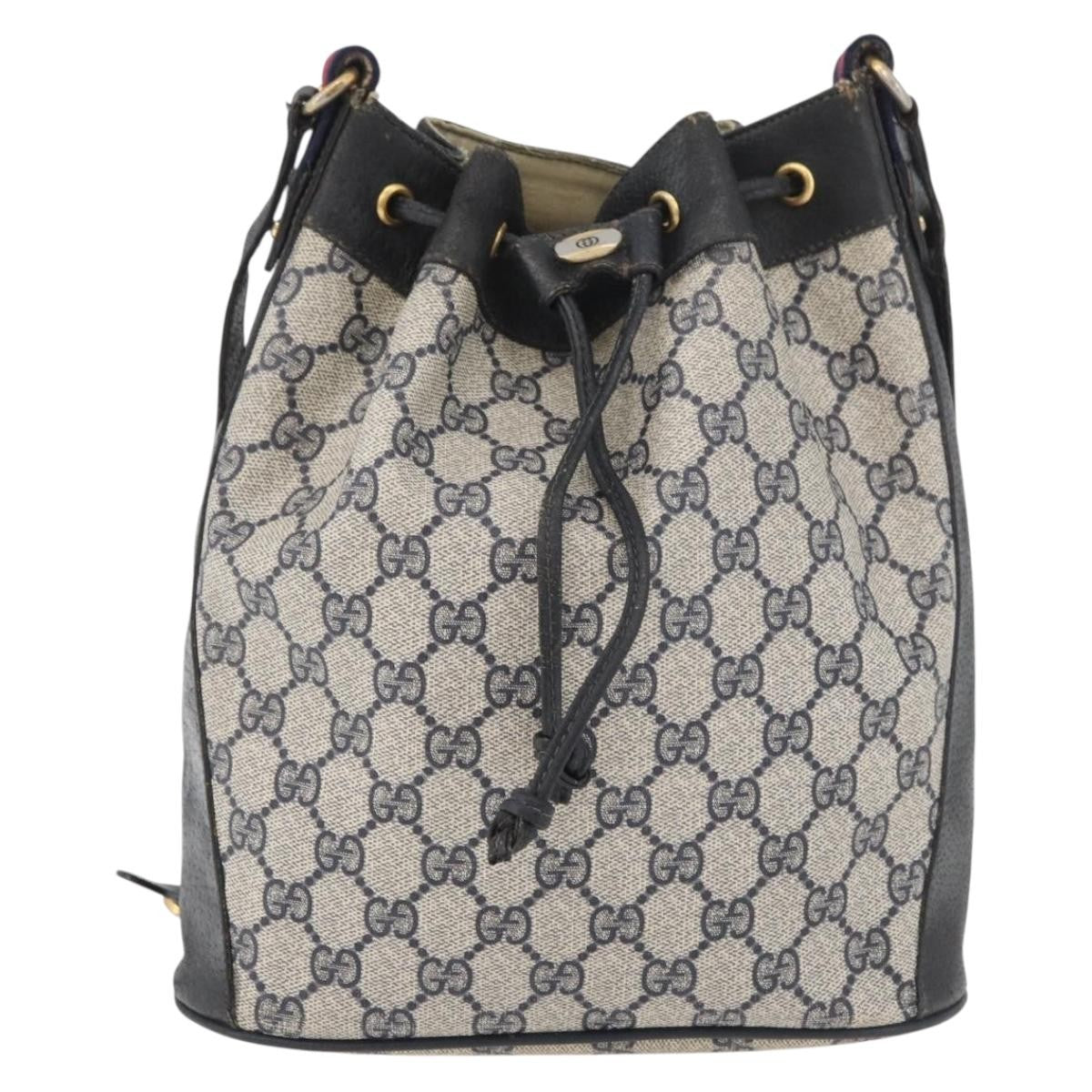 Gucci GUCCI GG Supreme Sherry Line Bag PVC Navy Gold Red 41 02 034 Authentic 179646