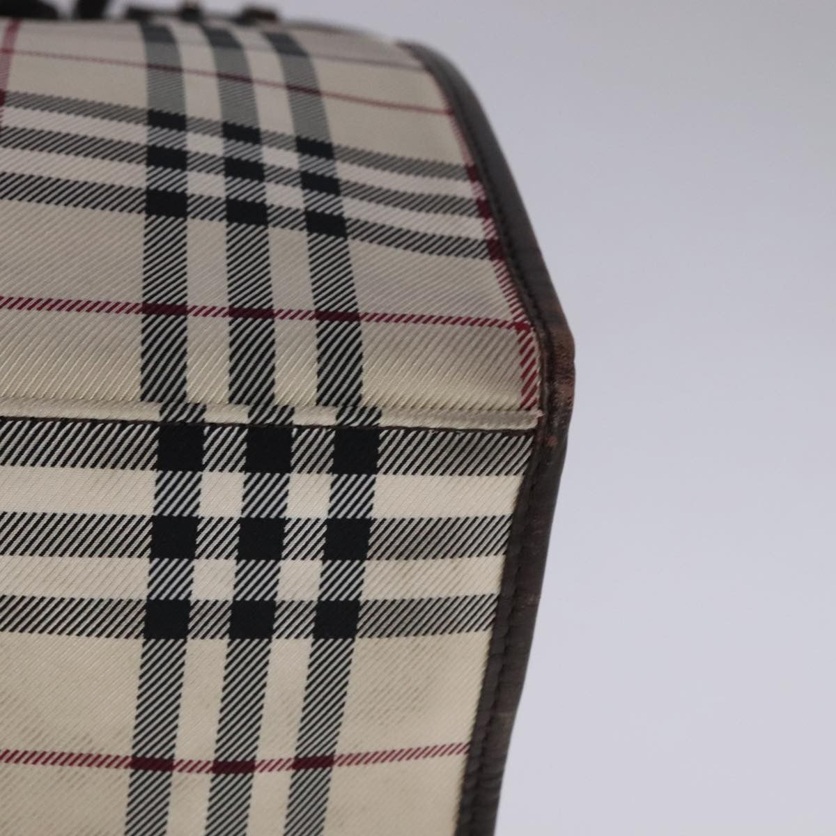 Burberry BURBERRY Nova Check Hand Bag Canvas Leather Beige Brown Silver Authentic 112330