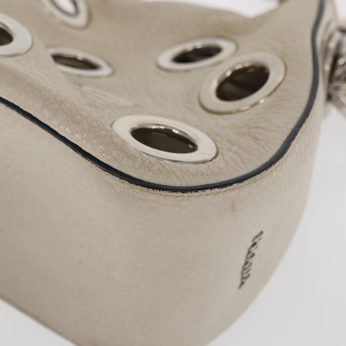 Prada PRADA Grommet Punching Chain Hand Bag Leather Ivory Silver Authentic 165205