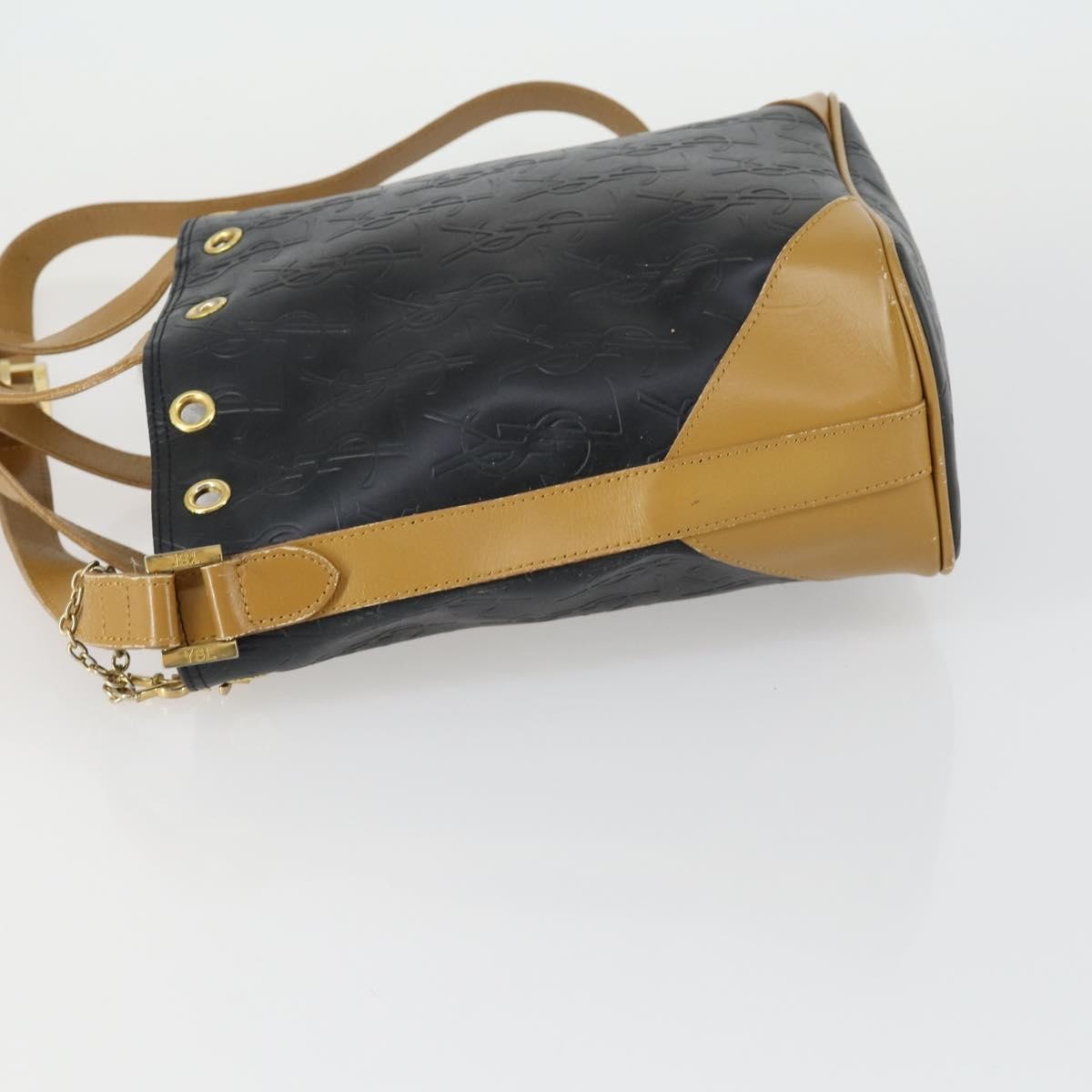 Saint Laurent SAINT LAURENT Hand Bag Leather PVC 2way Black Brown gold Authentic bs31752