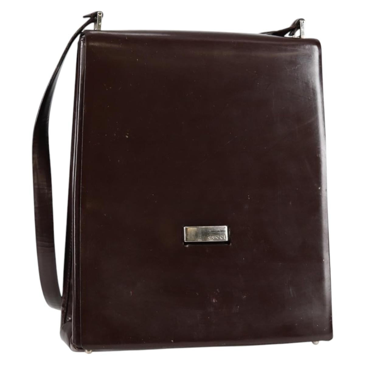 Gucci GUCCI Shoulder Bag Patent leather Brown Silver 002 2046 0433 Authentic bs26623