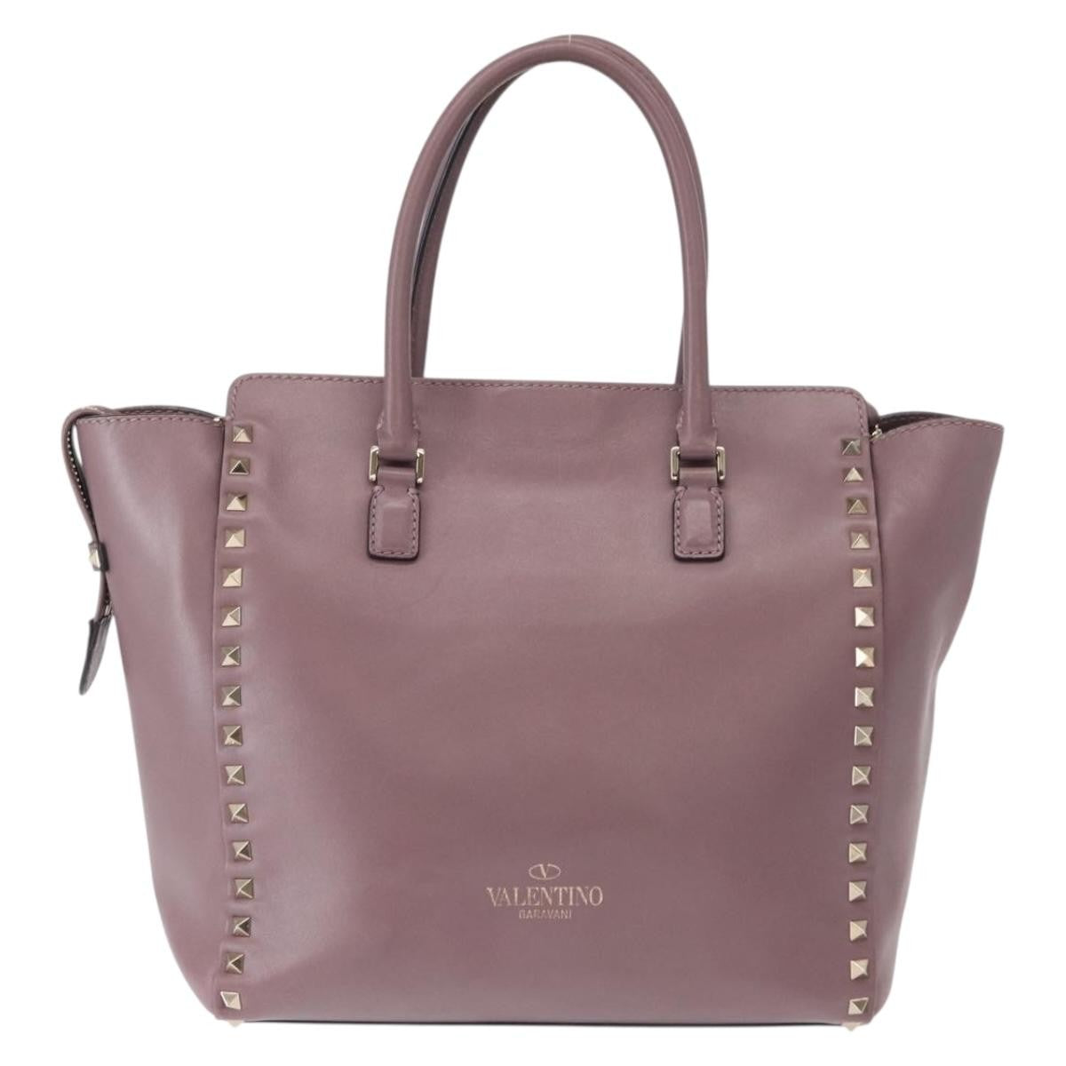 Valentino VALENTINO Studs Hand Bag Leather 2way Purple Gold Authentic gh1289