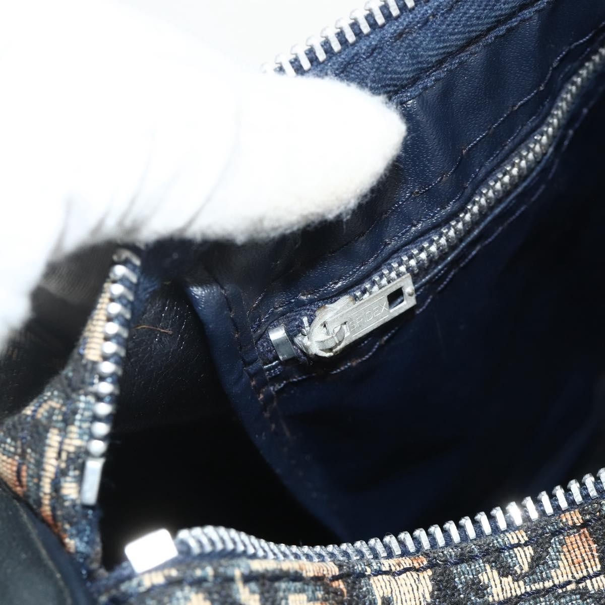 Dior Christian Dior Trotter Canvas Boston Bag Navy Silver Authentic 175415