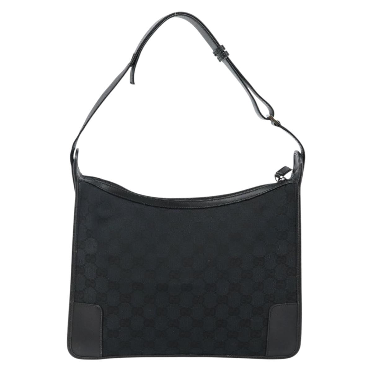 Gucci GUCCI GG Canvas Shoulder Bag Black Silver 001 4205 Authentic 143772