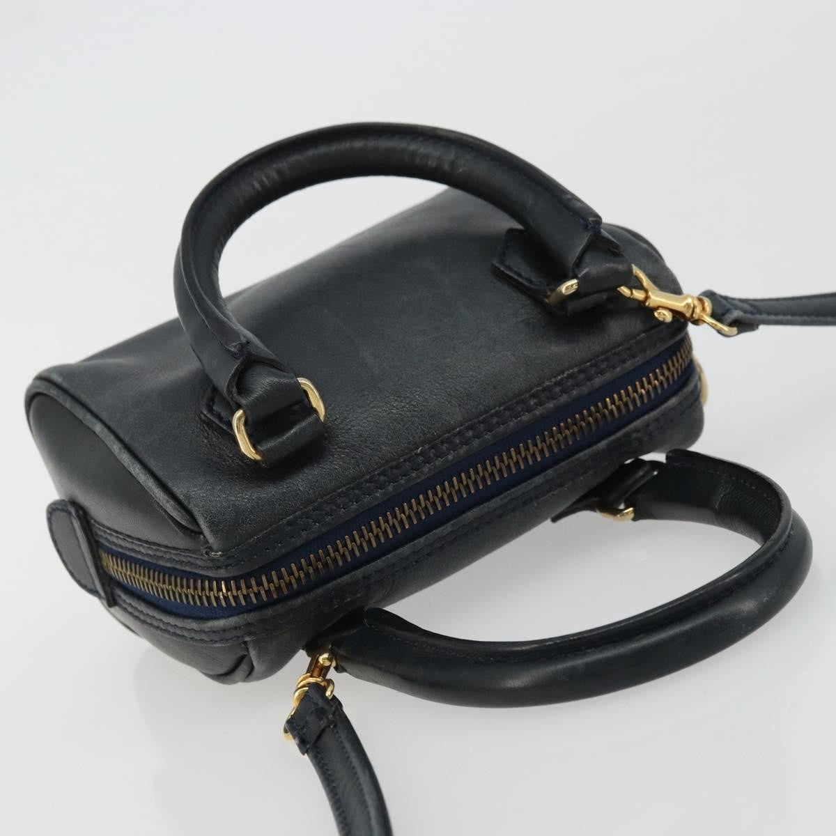 Celine CELINE Hand Bag Leather 2way Gold Navy Authentic am11231A