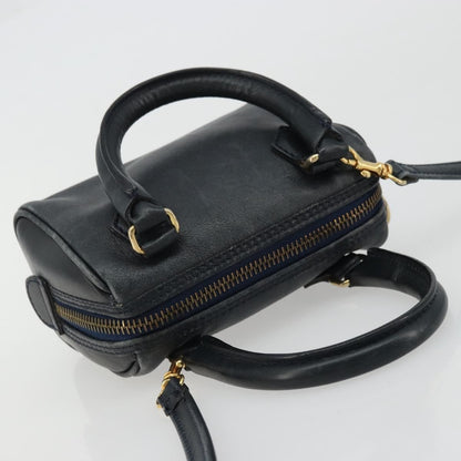 Celine CELINE Hand Bag Leather 2way Gold Navy Authentic am11231A