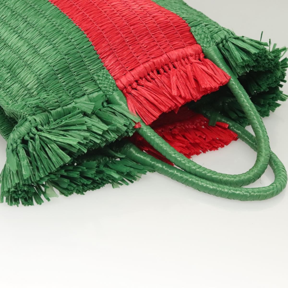 Gucci GUCCI Hand Bag Straw Green Red 524810 Authentic bs26626