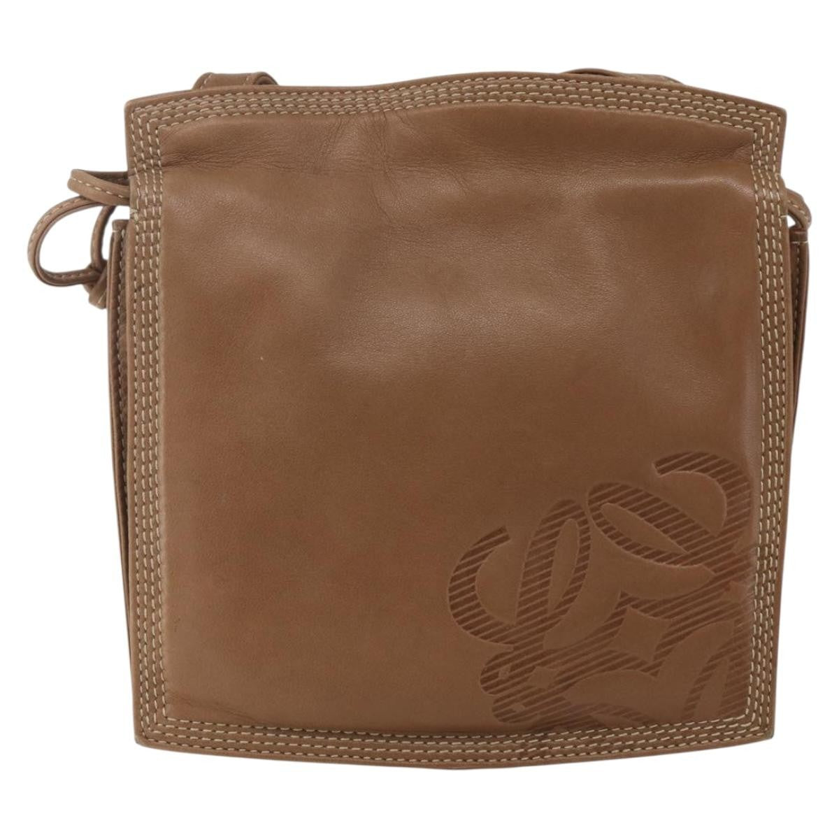 Loewe LOEWE Anagram Shoulder Bag Leather Brown Gold Authentic ep12651