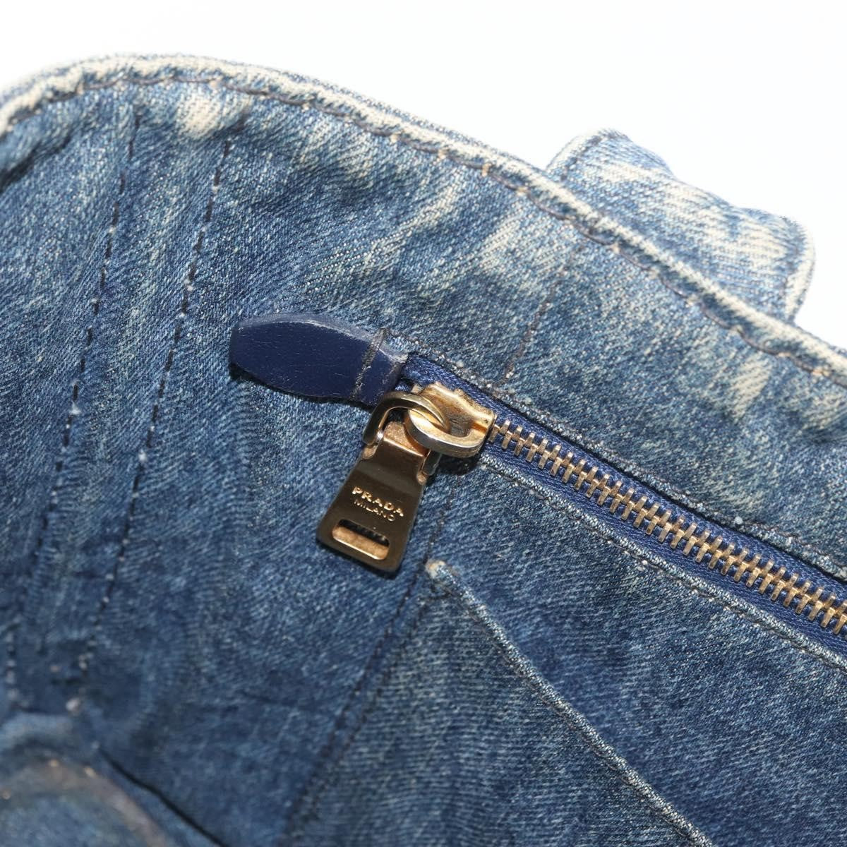 Prada PRADA Canapa PM Hand Bag Denim Blue Gold Authentic bs34435
