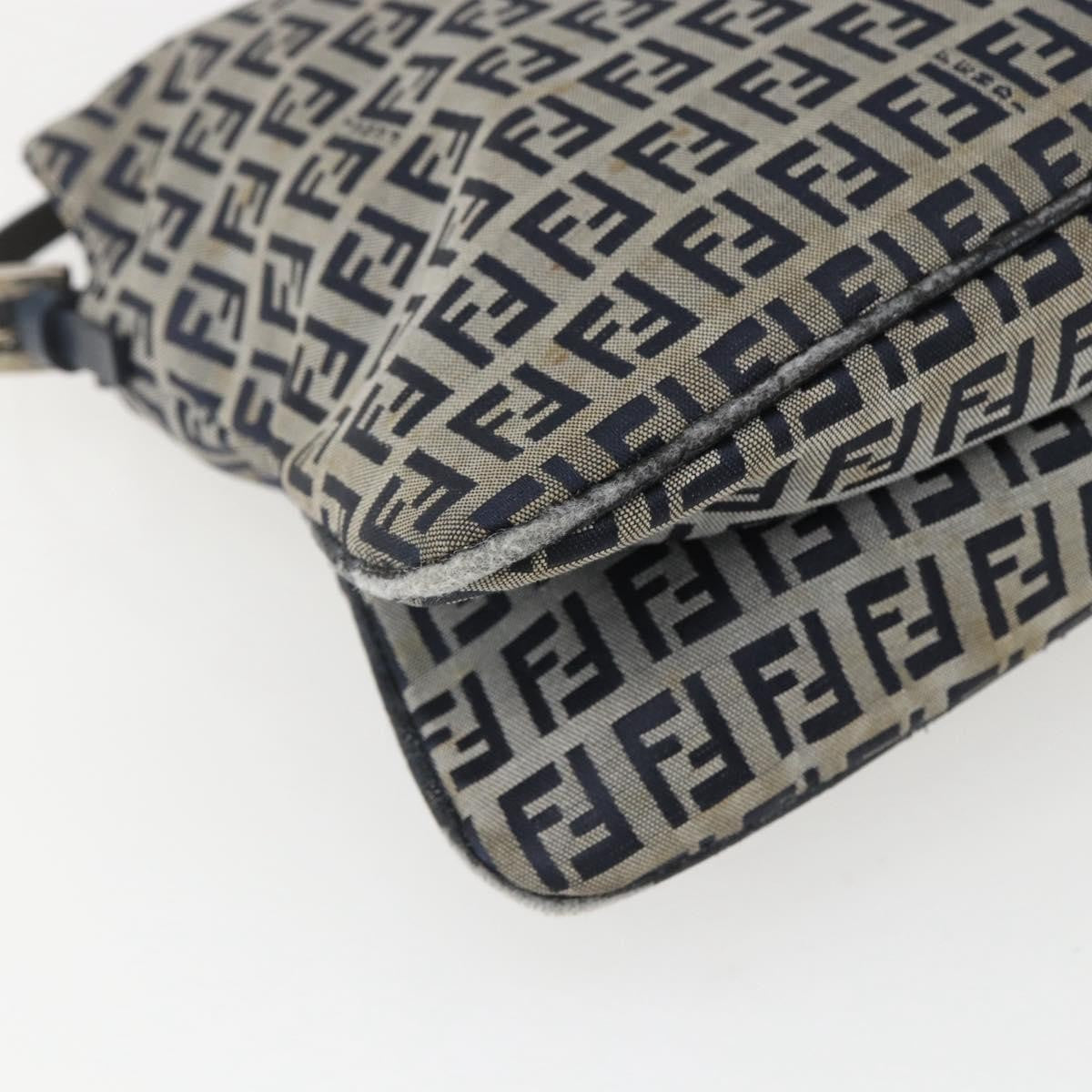 Fendi FENDI Zucchino Canvas Shoulder Bag Navy Silver Authentic 159737