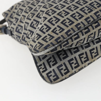 Fendi FENDI Zucchino Canvas Shoulder Bag Navy Silver Authentic 159737