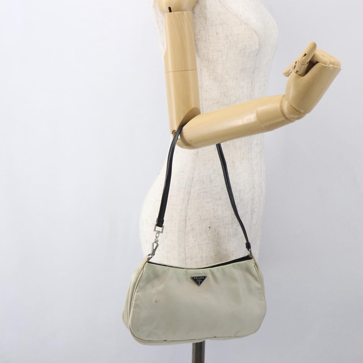 Prada PRADA Shoulder Bag Nylon Beige Silver Authentic 162128