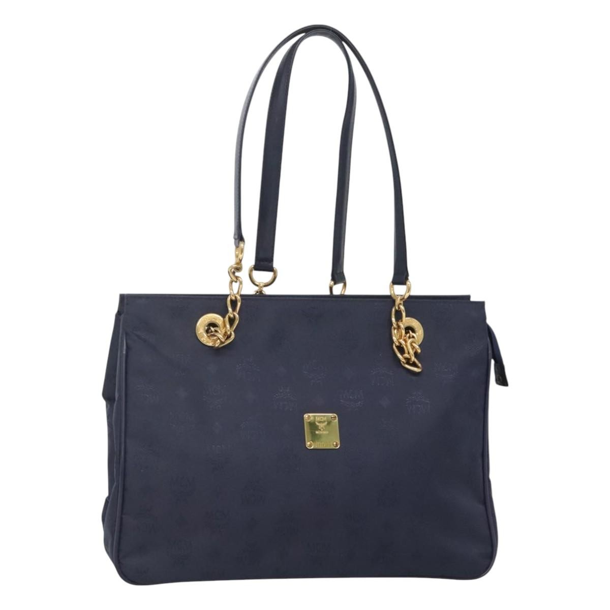 MCM MCM Logogram Vicetos Shoulder Bag Nylon Navy Gold Authentic 127085