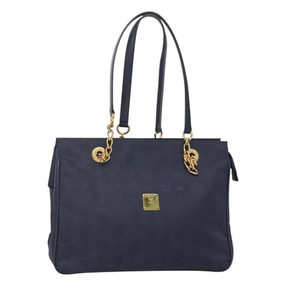 MCM MCM Logogram Vicetos Shoulder Bag Nylon Navy Gold Authentic 127085