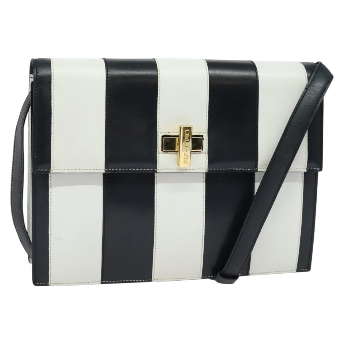 Celine CELINE Shoulder Bag Leather White Navy gold Authentic 127598
